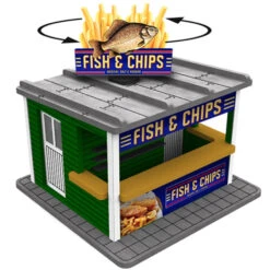 O Scale Fish & Chips Stand W/Rotating Banner And Illumination